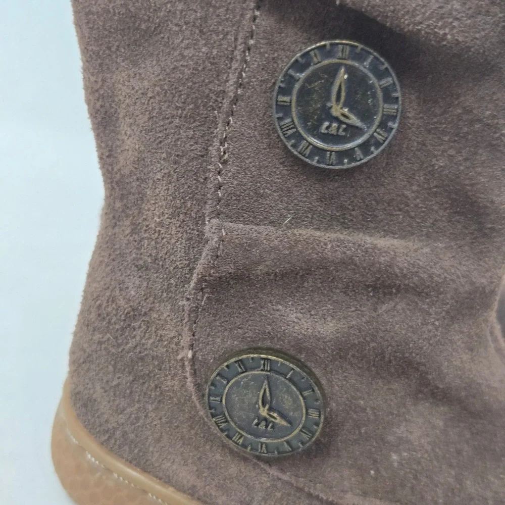 Livie & Luca Tiempo Toddler Girls Brown Suede Clock Button Mid Calf Boots Size 5